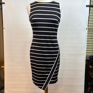 Maggy London Black and White Asymmetrical Scuba Sheath Dress, Size 6